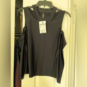 May & Maya Black Cold Shoulder Cut Out Long Sleeve Top Size Small